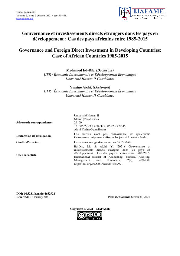 (PDF) Gouvernance et investissements directs étrangers dans les pays en ...