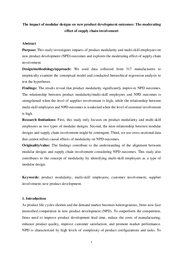 (PDF) The impact of modular designs on new product development outcomes ...