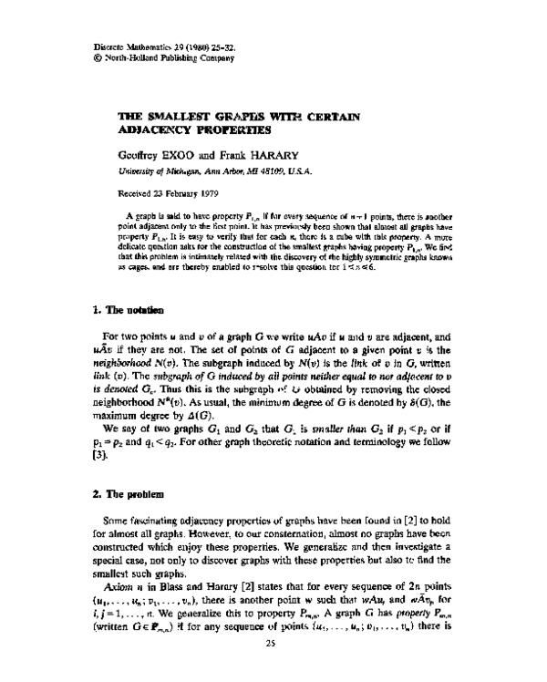 (PDF) The smallest graphs with certain adjacency properties