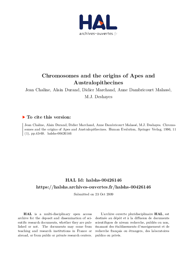 (PDF) Chromosomes and the origins of apes and australopithecins