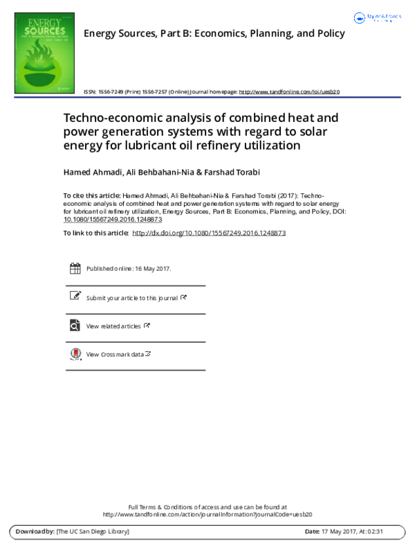 (PDF) Techno-economic analysis of a combined heat and power system ...