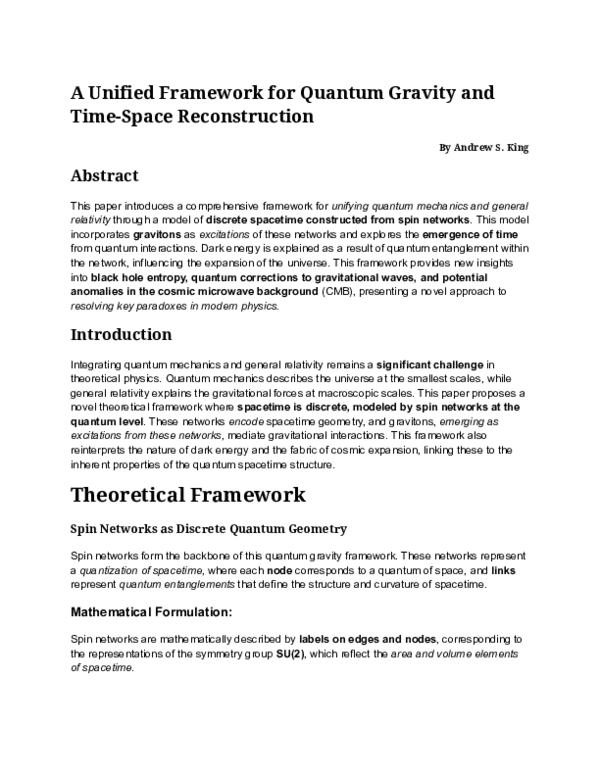 (PDF) A Unified Framework for Quantum Gravity and Time-Space Reconstruction
