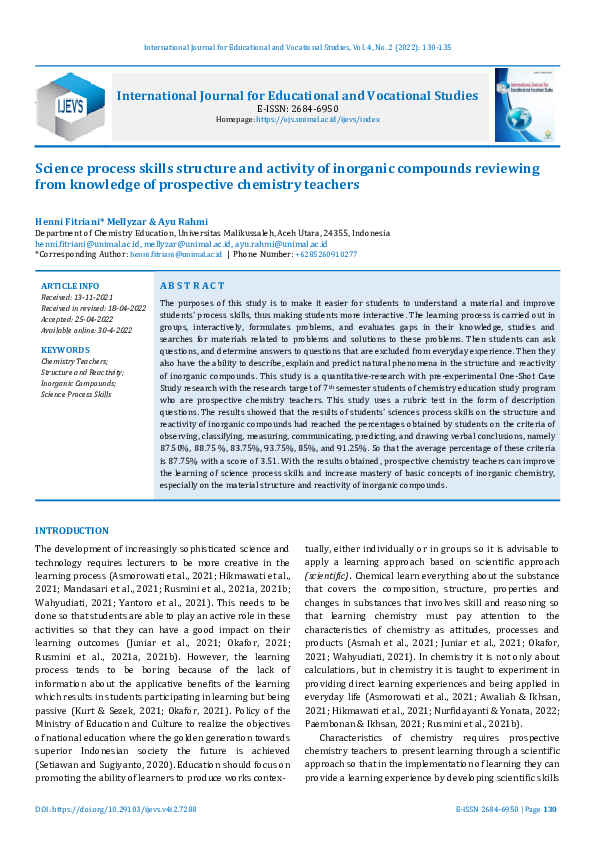 (PDF) Science process skills structure and activity of inorganic ...