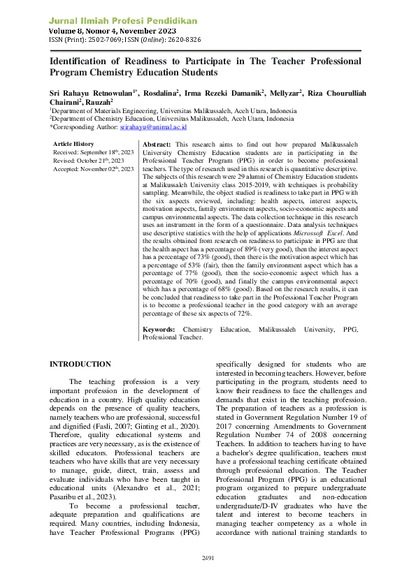 (PDF) Identification of Readiness to Participate in The Teacher ...