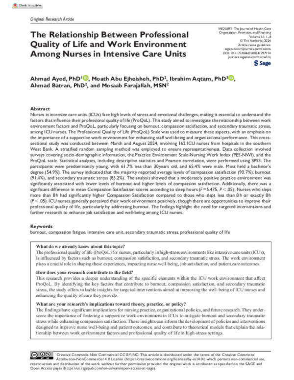 (PDF) The Relationship between Professional Quality of Life and Work ...
