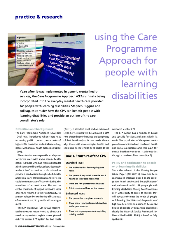 (PDF) using the Care Programme Approach for people with learning ...
