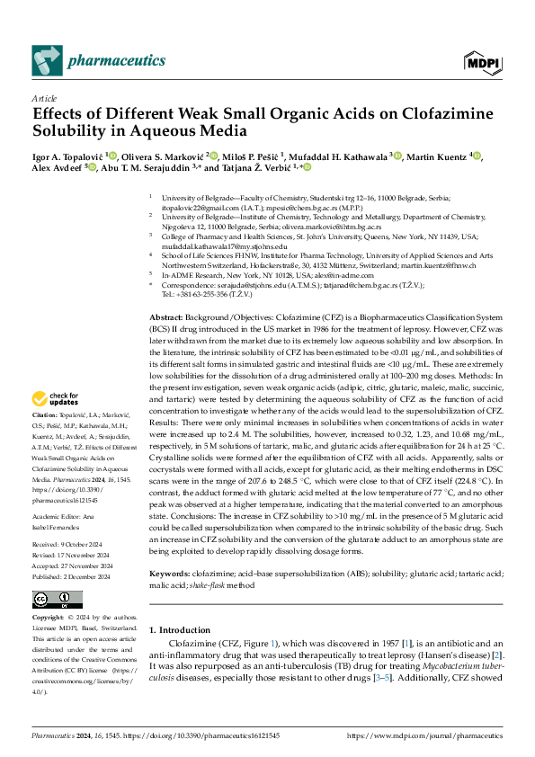 (PDF) Effects of Different Weak Small Organic Acids on Clofazimine ...