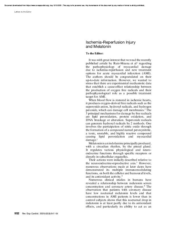 (PDF) Ischemia-Reperfusion Injury and Melatonin