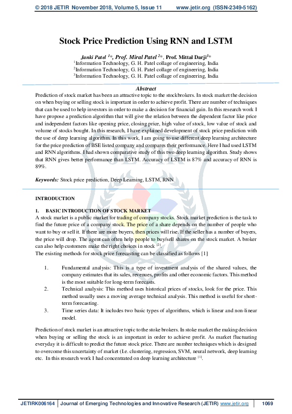 (PDF) Stock Price Prediction Using RNN and LSTM