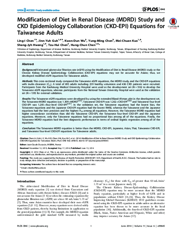 (PDF) Modification of Diet in Renal Disease (MDRD) Study and CKD ...