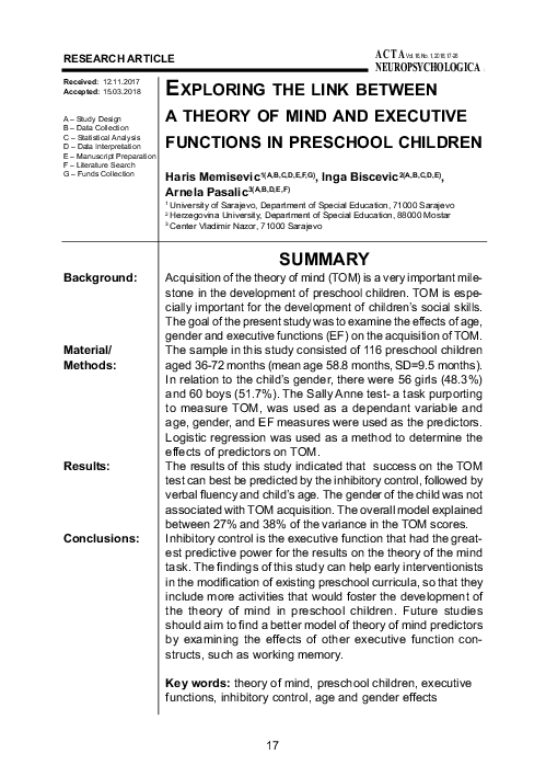 (PDF) Exploring the link between a theory of mind and executive ...