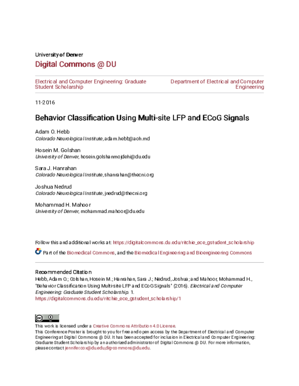 (PDF) Behavior Classification Using Multi-site LFP and ECoG Signals