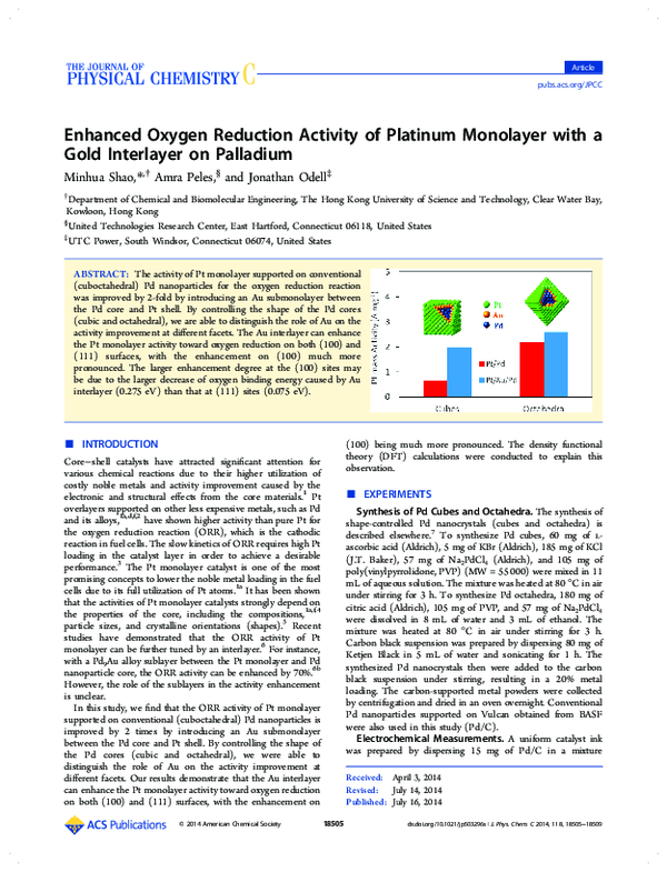 (PDF) Enhanced Oxygen Reduction Activity of Platinum Monolayer on Gold ...