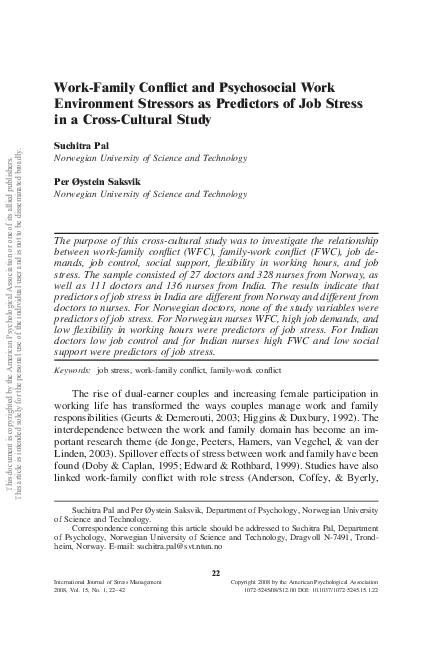 (PDF) Work-family conflict and psychosocial work environment stressors ...