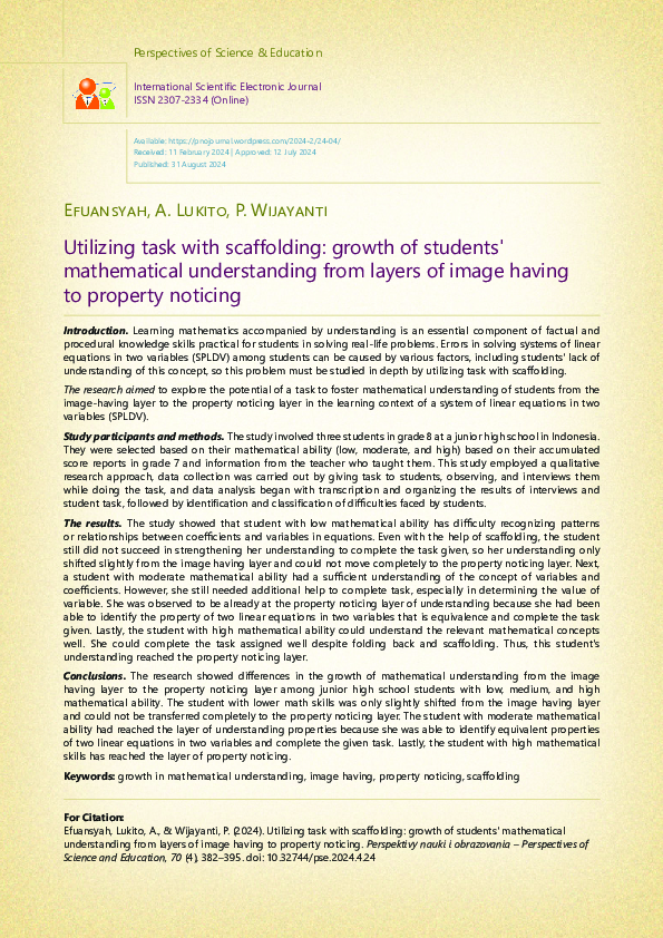 (PDF) Utilizing task with scaffolding: growth of students' mathematical ...
