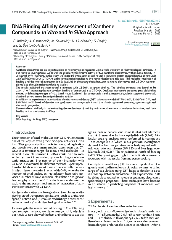 (PDF) DNA Binding Affinity Assessment of Xanthene Compounds: In Vitro ...