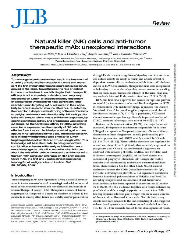 (PDF) Natural killer (NK) cells and anti-tumor therapeutic mAb ...