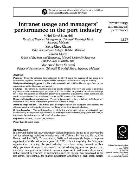 (PDF) Intranet usage and managers' performance in the port industry