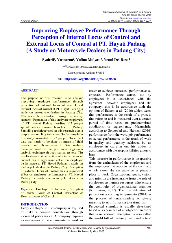 (PDF) Improving Employee Performance Through Perception of Internal ...