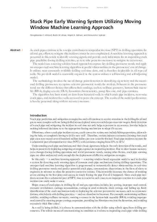 (PDF) Stuck Pipe Early Warning System Utilizing Moving Window Machine ...