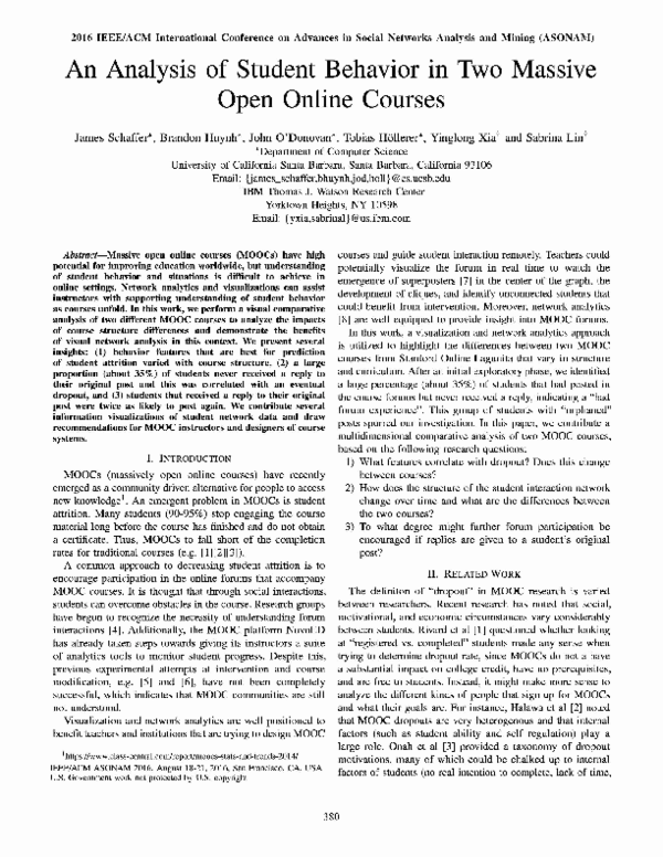 (PDF) An analysis of student behavior in two massive open online courses