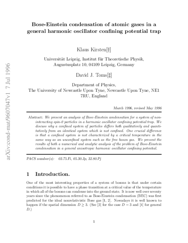 (PDF) Bose-Einstein condensation of atomic gases in a general harmonic ...