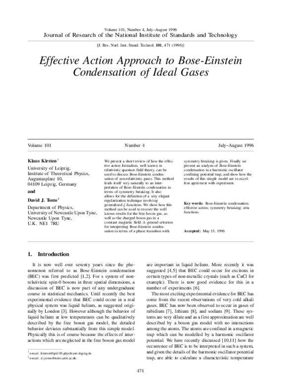 (PDF) Effective action approach to Bose-Einstein condensation of ideal ...