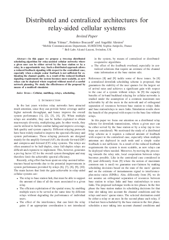 (PDF) Distributed and Centralized Architectures for Relay-Aided ...