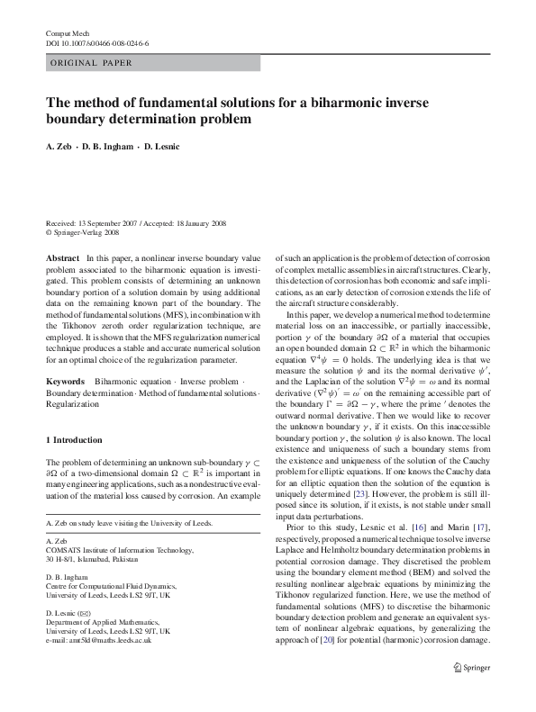 (PDF) The method of fundamental solutions for a biharmonic inverse ...