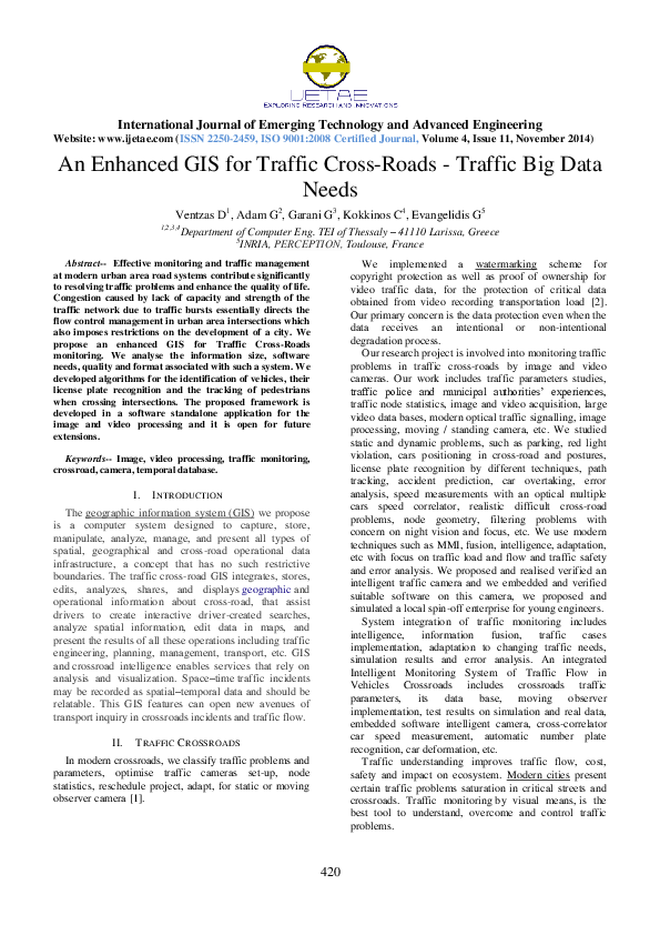 (PDF) An Enhanced GIS for Traffic Cross-Roads - Traffic Big Data Needs