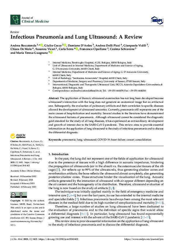(PDF) Infectious Pneumonia and Lung Ultrasound: A Review