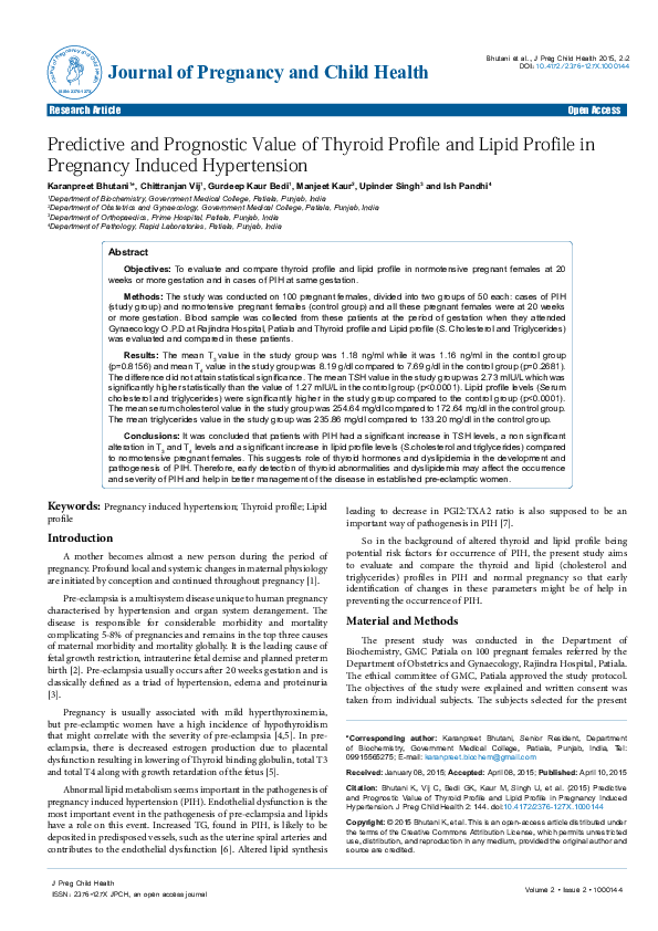 (PDF) Predictive and Prognostic Value of Thyroid Profile and Lipid ...