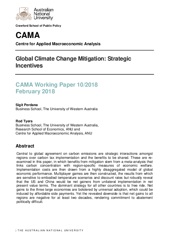 (PDF) Global Climate Change Mitigation: Strategic Incentives