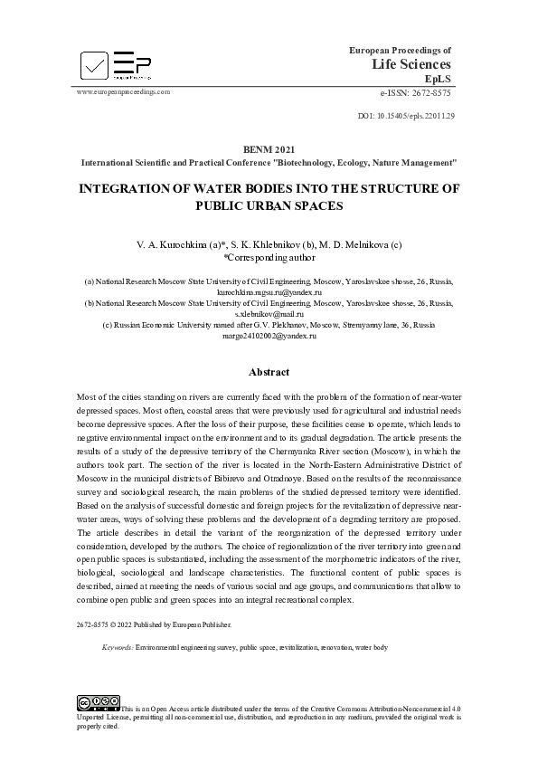 (PDF) Integration Of Water Bodies Into The Structure Of Public Urban Spaces