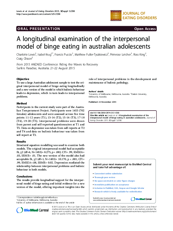 (PDF) A Longitudinal Examination of the Interpersonal Model of Binge ...