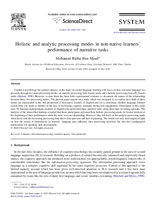 (PDF) Holistic and analytic processing modes in non-native learners ...