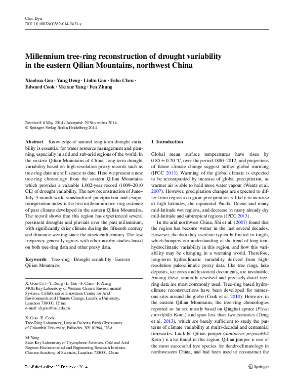 (PDF) Millennium tree-ring reconstruction of drought variability in the ...