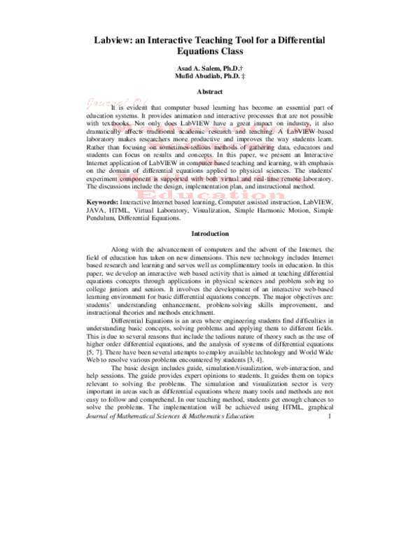 (PDF) Labview: an Interactive Teaching Tool for a Differential ...