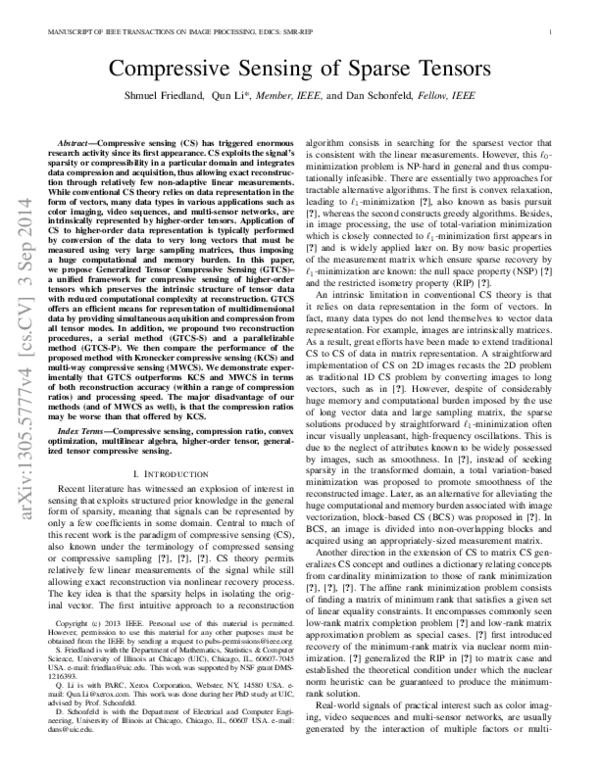 (PDF) Compressive Sensing of Sparse Tensors