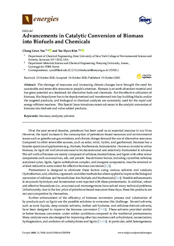 (PDF) Advancements in Catalytic Conversion of Biomass into Biofuels and ...