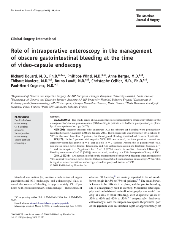 (PDF) Role of intraoperative enteroscopy in the management of obscure ...