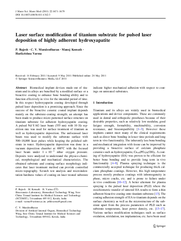 (PDF) Laser surface modification of titanium substrate for pulsed laser ...