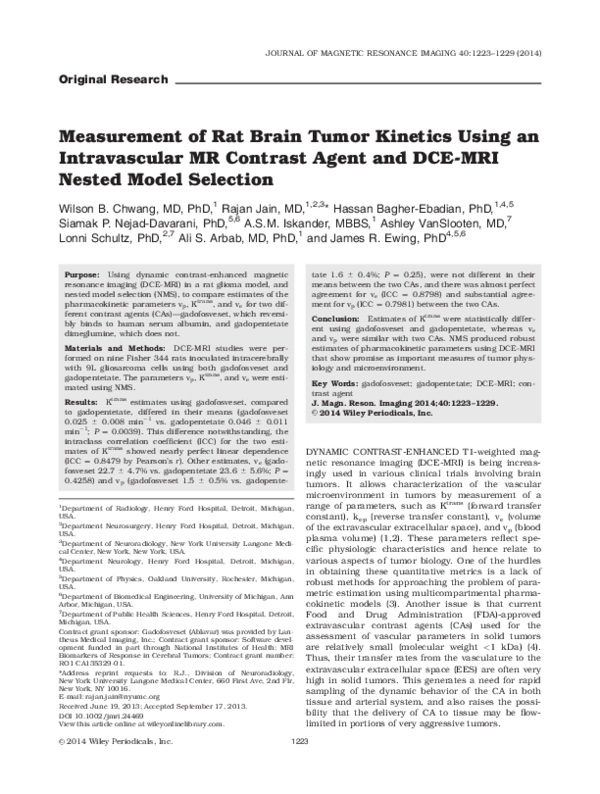 (PDF) Measurement of rat brain tumor kinetics using an intravascular MR ...