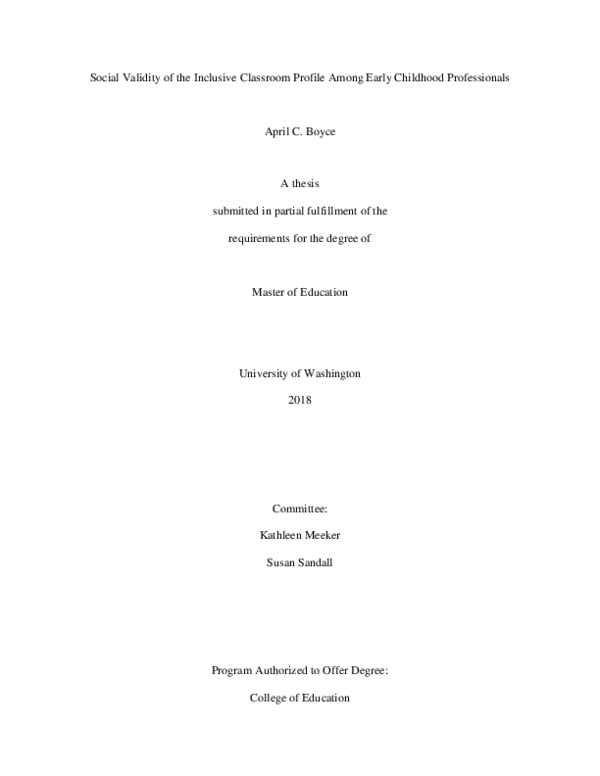 (PDF) Social Validity of the Inclusive Classroom Profile Among Early ...