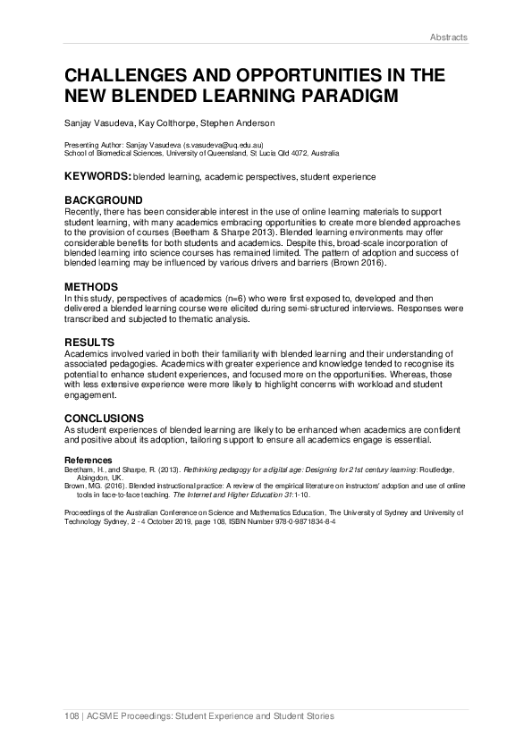 (PDF) Challenges and opportunities in the new blended learning paradigm