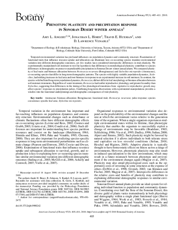(PDF) Phenotypic plasticity and precipitation response in Sonoran ...