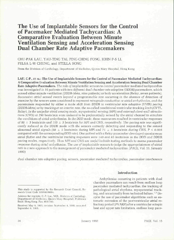 (PDF) The Use of Implantable Sensors for the Control of Pacemaker ...