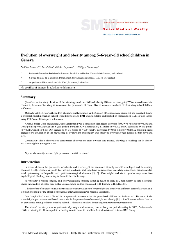 (PDF) Childhood Obesity Trends in Geneva (2003-2008)