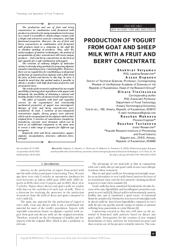(PDF) Production of yogurt from goat and sheep milk with a fruit and ...
