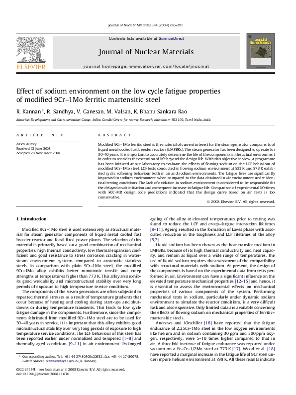 (PDF) Effect of sodium environment on the low cycle fatigue properties ...